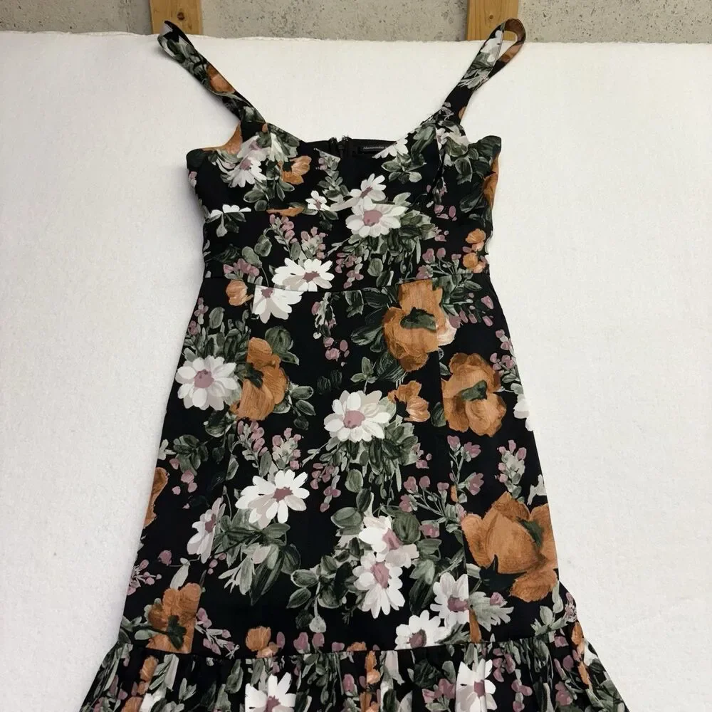 Abercrombie & Fitch Black Floral Ruffled Maxi Dress
